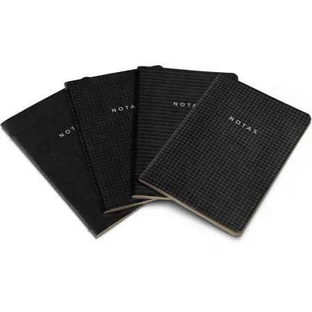 Caderneta capa flexível 1/8 Notas Mix Preto com 4 unidades 64 folhas cada - Cicero