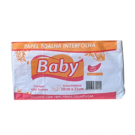 Papel toalha interfolha 2 dobras 100% Celulose 20x21 com 1000 fls - Baby