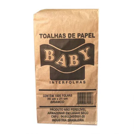 Papel toalha interfolha 2 dobras Branco Plus 20x21 com 1000 fls - Baby