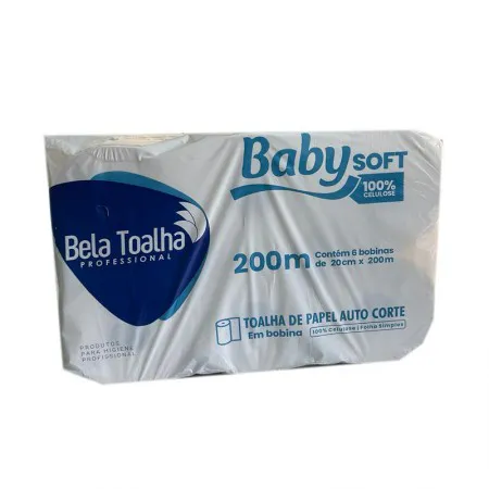 Papel toalha bobina auto corte 100% Celulose Virgem 20x200 com 6 rolos - Baby