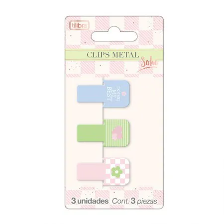 Clips metal decorado Soho com 3 unidades 346292 - Tilibra