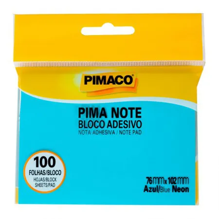 Bloco recado adesivo Pima Note Azul Neon 76x102mm 100 fls Pimaco