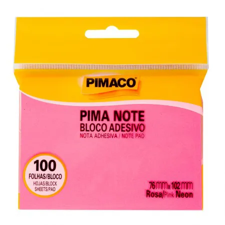 Bloco recado adesivo Pima Note Rosa Neon 76x102mm 100 fls - Pimaco
