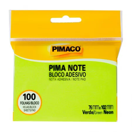 Bloco recado adesivo Pima Note Verde Neon 76x102mm 100 fls - Pimaco