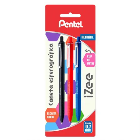 Caneta esferográfica Izee 0.7 AZ/PT/VM com 3 unidades SM/BX467 - Pentel