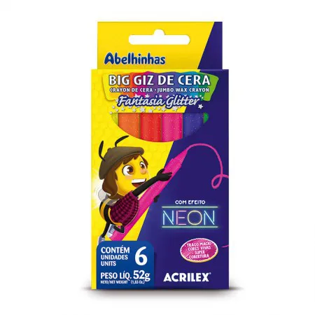 Gizão de cera Big Fantasia Glitter 6 cores 09806 - Acrilex