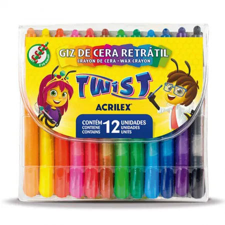 Giz de cera Retrátil Twist 12 cores 09010 - Acrilex