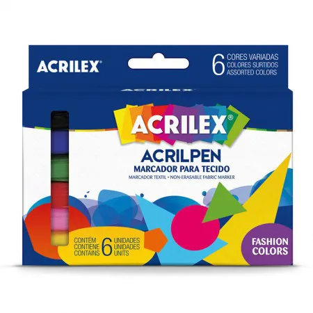 Caneta para Tecido Acrilpen 6 cores 04416 - Acrilex
