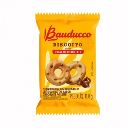 Biscoito sachê Leite com Gotas de Chocolate 11,8g caixa com 400 unidades - Bauducco
