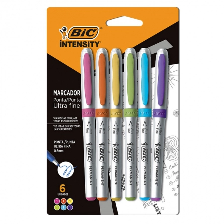 Pincel marcador permanente Intensity Ultra Fina com 6 cores 935856 - Bic
