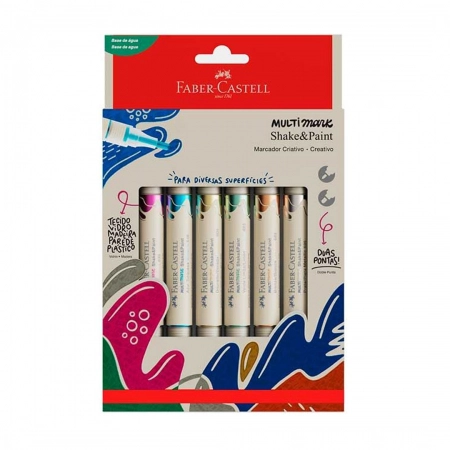 Pincel marcador multisuperfícies Multimark Metallic 6 cores MM/ES6MSP - Faber-Castell