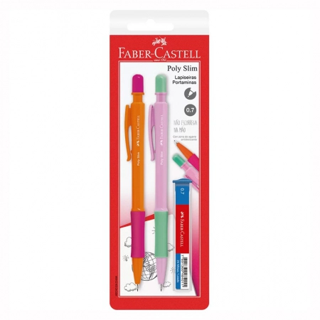 Lapiseira 0.7mm Poly Slim Rosa e Roxa SM/07SLIMRR com 2 unidades - Faber-Castell