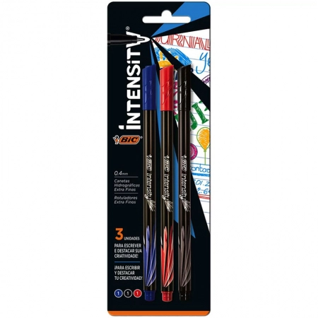 Caneta hidrográfica Ultra Fina Intensity com 3 unidades - Bic