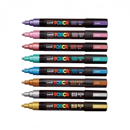 Caneta Posca PC-5M-8C Metallic Colors estojo com 8 cores - Uni-Ball