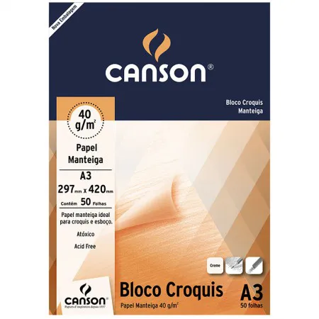 Bloco croquis manteiga A3 40g - com 50 folhas - Canson