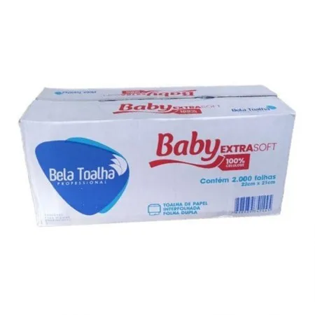 Papel toalha interfolha 2 dobras 100% Celulose folha dupla 22x21 com 2000 fls - Baby