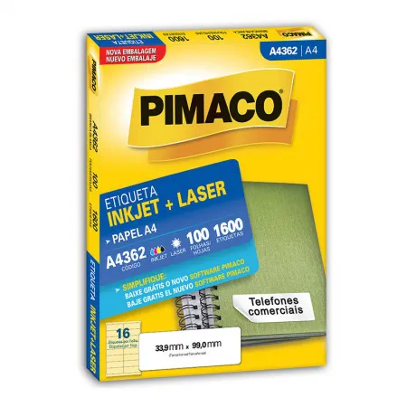 Etiqueta inkjet/laser A4362 com 100 folhas - Pimaco