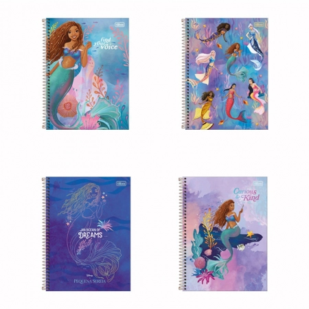 Caderno espiral capa dura universitário 1x1 80 folhas Pequena Sereia - Tilibra