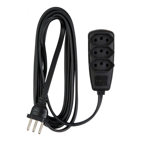 Extensão Sort 3 tomadas com 5 metros 2P+T 10A Preta DN1787 - Daneva