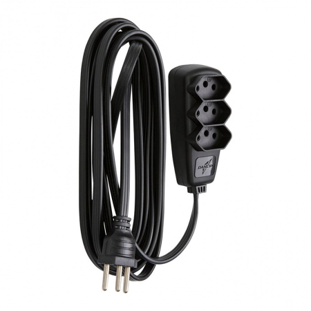 Extensão Sort 3 tomadas com 5 metros 2P+T 10A Preta DN1787 - Daneva