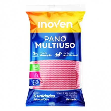 Pano multiuso Perfex Vermelho com 5 unidades - Inoven