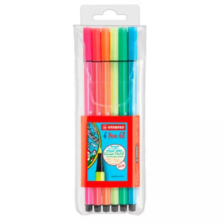 Caneta hidrográfica Pen 68 6806-1 neon - estojo 6 unidades - Stabilo