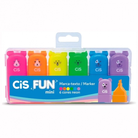 Pincel marca texto Fun Mini Neon com 6 unidades - Cis