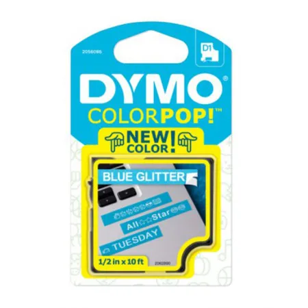Fita para rotulador Color Pop azul glitter com escrita branca 12mm - Dymo