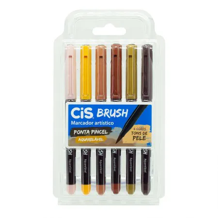 Caneta pincel Brush Aquarelável - com 6 cores tons de pele - Cis