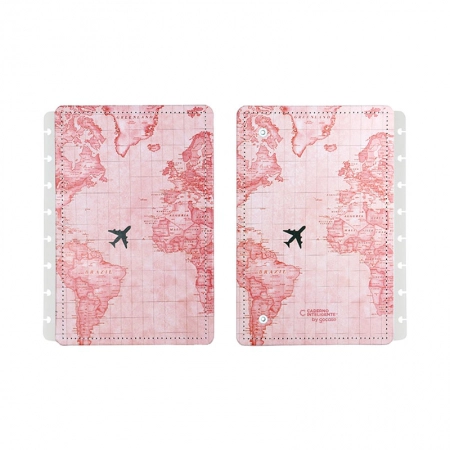 Capa e contra-capa A5 Mapa Mundi Rosa by Gocase CICA2109 - Caderno Inteligente