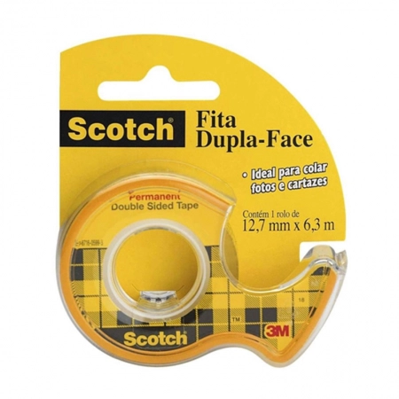 Fita dupla face Scotch com suporte 12,7mm x 6,3m - 3M