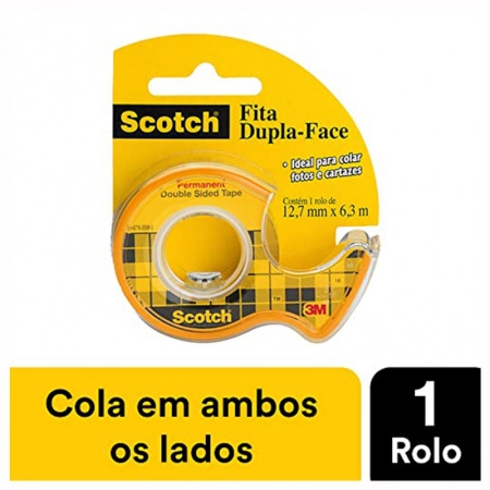 Fita dupla face Scotch com suporte 12,7mm x 6,3m - 3M