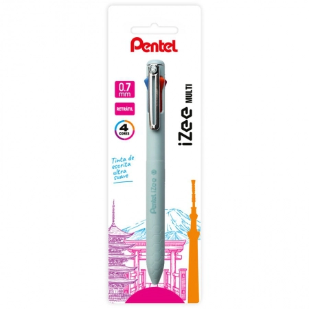 Caneta esferográfica 4 cores 0.7mm Izee Azul Claro - Pentel
