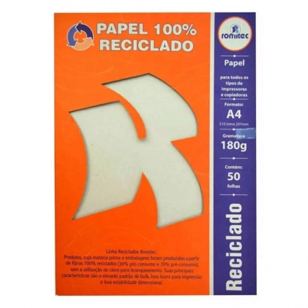 Papel reciclado A4 180g 210x297 com 50 folhas - Romitec