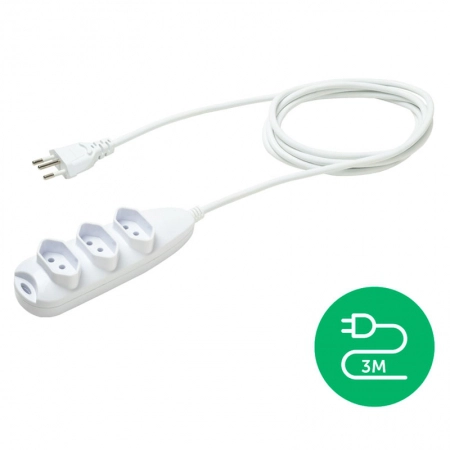 Extensão elétrica 3 tomadas 3 pinos 10A 3 metros Branca 3003 - Intelbras