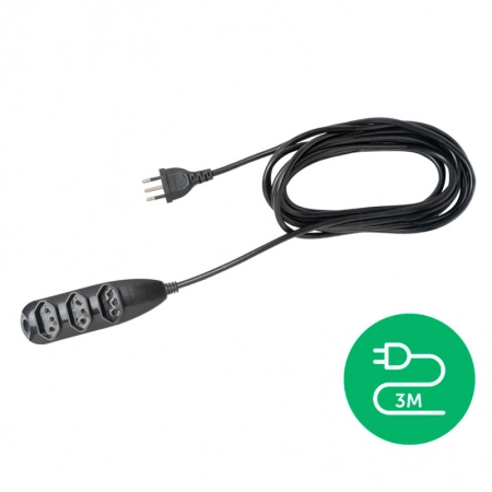 Extensão elétrica 3 tomadas 3 pinos 10A 3 metros Preta 3003 - Intelbras