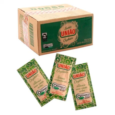 Açúcar cristal orgânico em sachê 5g - caixa com 400 unidades - União