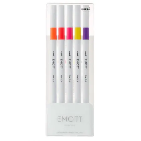 Caneta hidrográfica Emott fine 0.4mm N2 com 5 cores Uni-Ball