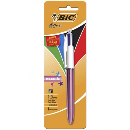 Caneta esferográfica 1.0 retrátil Rosa Metálica 4 cores - Bic