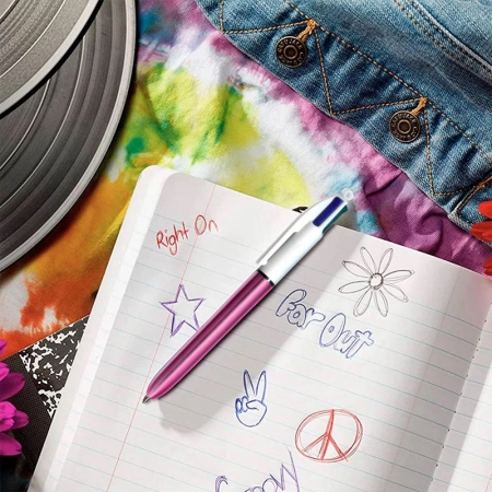 Caneta esferográfica 1.0 retrátil Rosa Metálica 4 cores - Bic