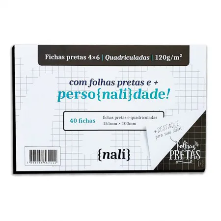 Ficha quadriculada preta 4x6 - pacote com 40 folhas - Nali