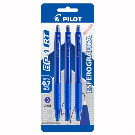 Caneta esferográfica 0.7 retrátil BP-1 RT com 3 unidades Azul - Pilot