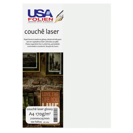 Papel fotográfico couchê glossy A4 170g com 100 folhas 7664 - Usa Folien