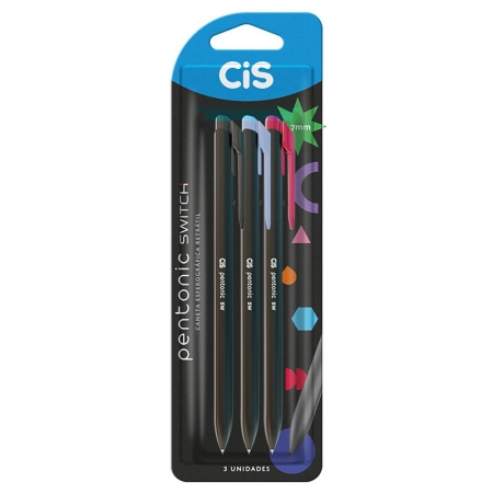 Caneta esferográfica 0.7mm Pentonic Switch com 3 unidades - Cis