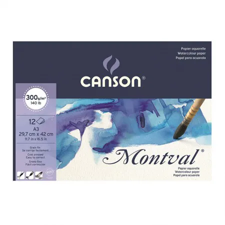 Bloco montval aquarela fina A3 300g - com 12 folhas - Canson