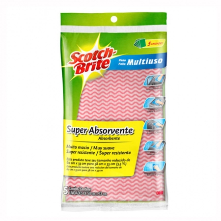 Pano multiuso Scotch Brite rosa pacote com 5 unidades - 3M