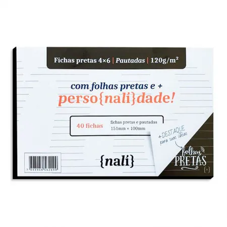 Ficha pautada preta 4x6 - pacote com 40 folhas - Nali