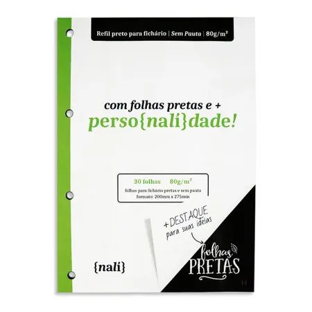 Bloco para fichário universitário sem pauta Preto 4 furos 30 fls - Nali