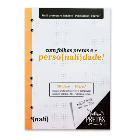 Bloco para fichário colegial pontilhado Preto 8 furos 30 fls - Nali