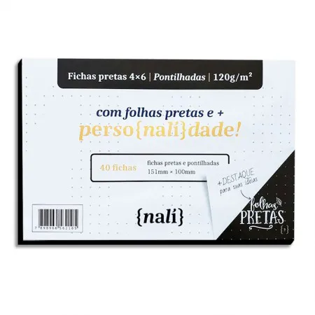 Ficha pontilhada preta 4x6 - pacote com 40 folhas - Nali